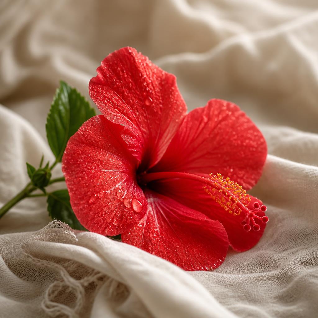 Hibiscus (Hibiscus rosa-sinensis) botanical macro photograph